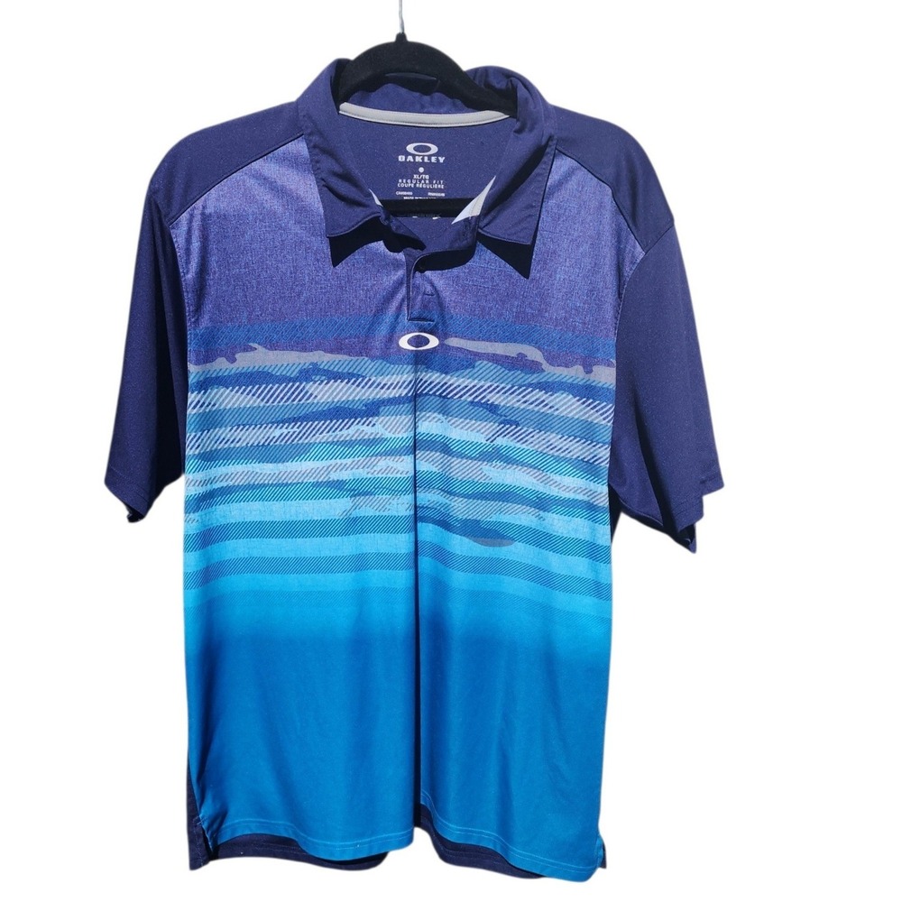 Oakley Mens XL Hydrolix Golf Polo Shirt Blue Ombre Striped Performance Short Slv